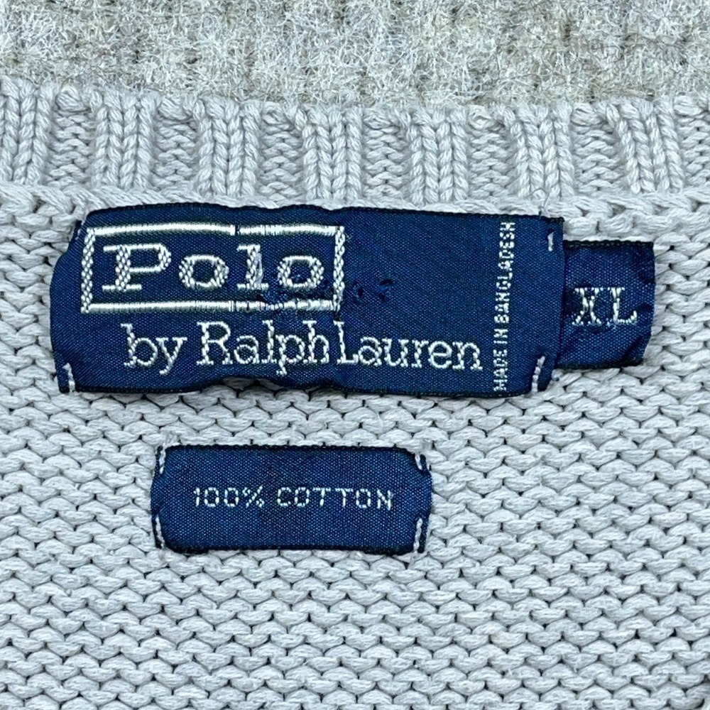 Viintage Polo Ralph Lauren Sweater Vest Men XL Gray Blue V Neck Heavy Chunky Rib - Picture 3 of 9